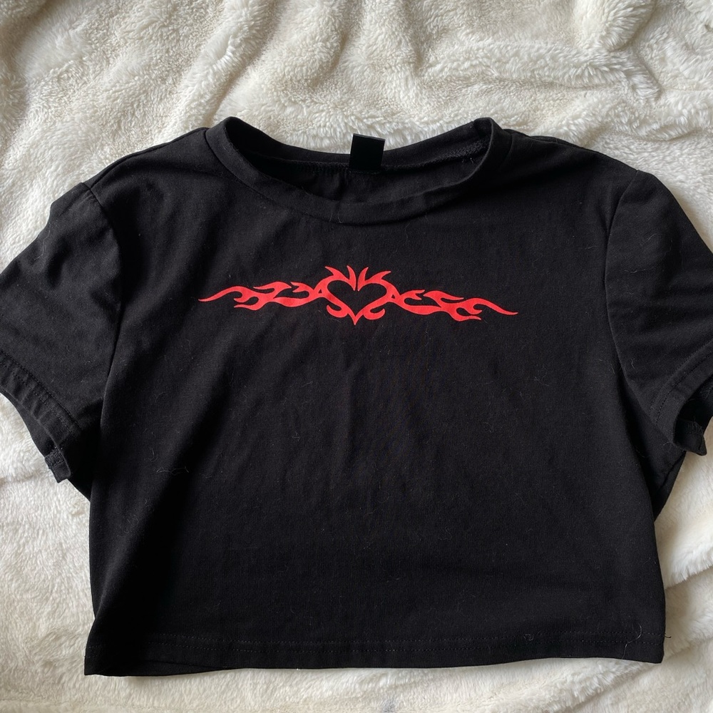Shein cropped flame baby tee, size L never worn fits like a M
